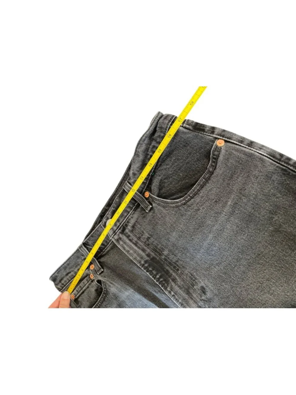 Levi's Ribcage Bell Jeans Black Denim Super High Rise Flare Leg Cotton SZ 31 32" - Picture 11 of 13